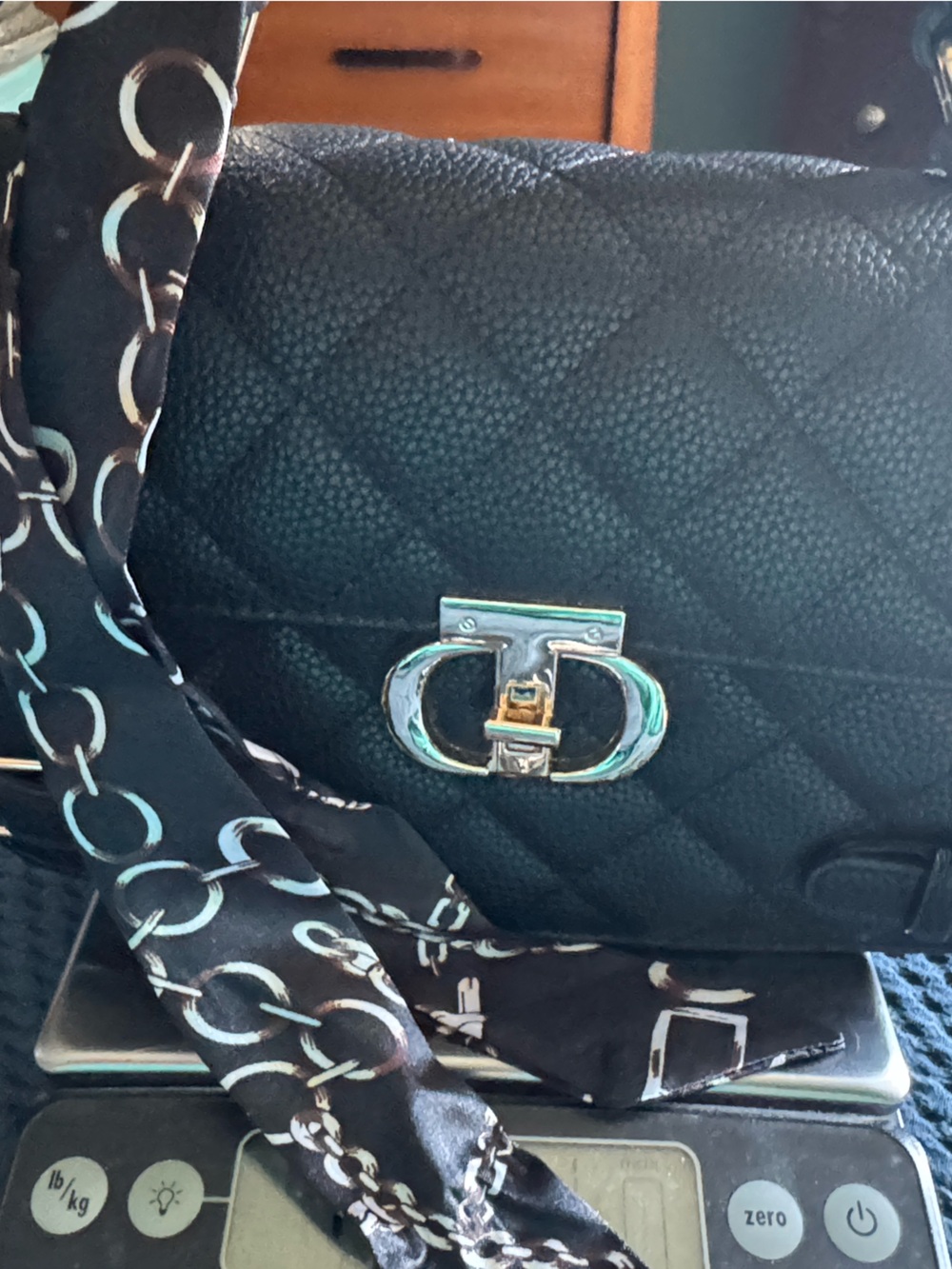 Vegan faux leather quilted bag with long strap